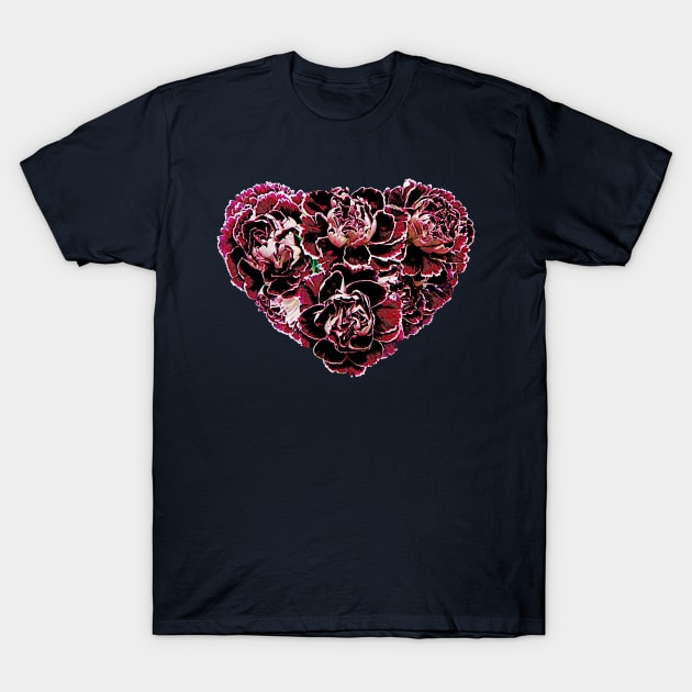 Carnations - Maroon Carnation Heart T-Shirt by SusanSavad